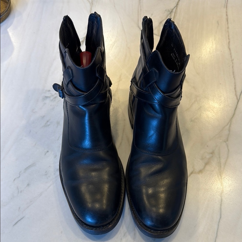 FRYE STONE CROSS STRAP BUCKLE ZIP-UP BLACK LEATHER BOOT SIZE 11 D